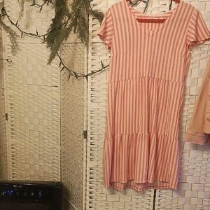 Isaac Mizrahi Pink and White Striped Women Dress